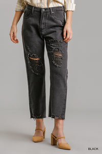 Straight Cut Distressed Denim Jeans