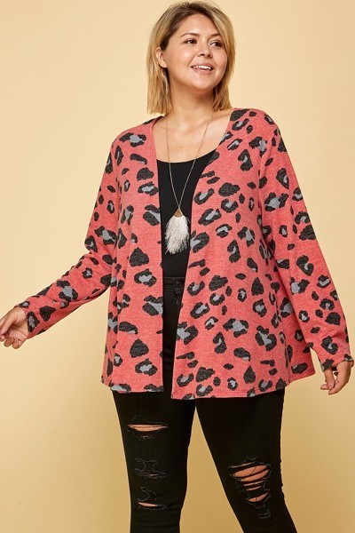 Animal Printed Open Front Cropped Cardigan