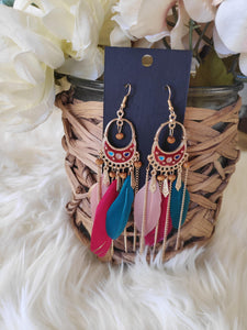 Multi color boho feather earrings - MiaStylez