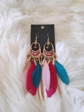 Multi color boho feather earrings - MiaStylez